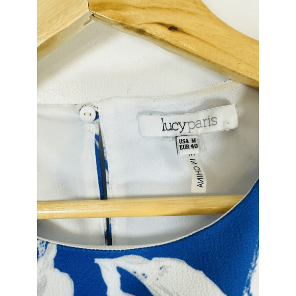 Lucy Paris blue floral swing top Sleeveless‎ Lined Woman’s Medium GUC - Picture 5 of 11